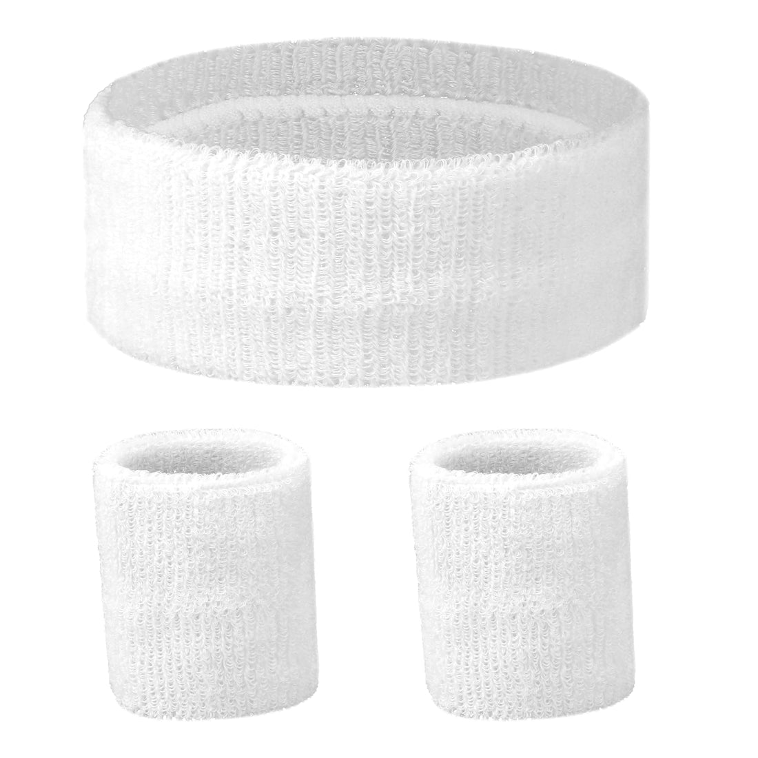 Hariendny 3 Pcs Sports Sweatbands Headband Wristband Set Includes 1 Sports Headband and 2 Wristband Breathable Terry Cloth Athletic Bands Wrist Sweatbands for Men Women(White)