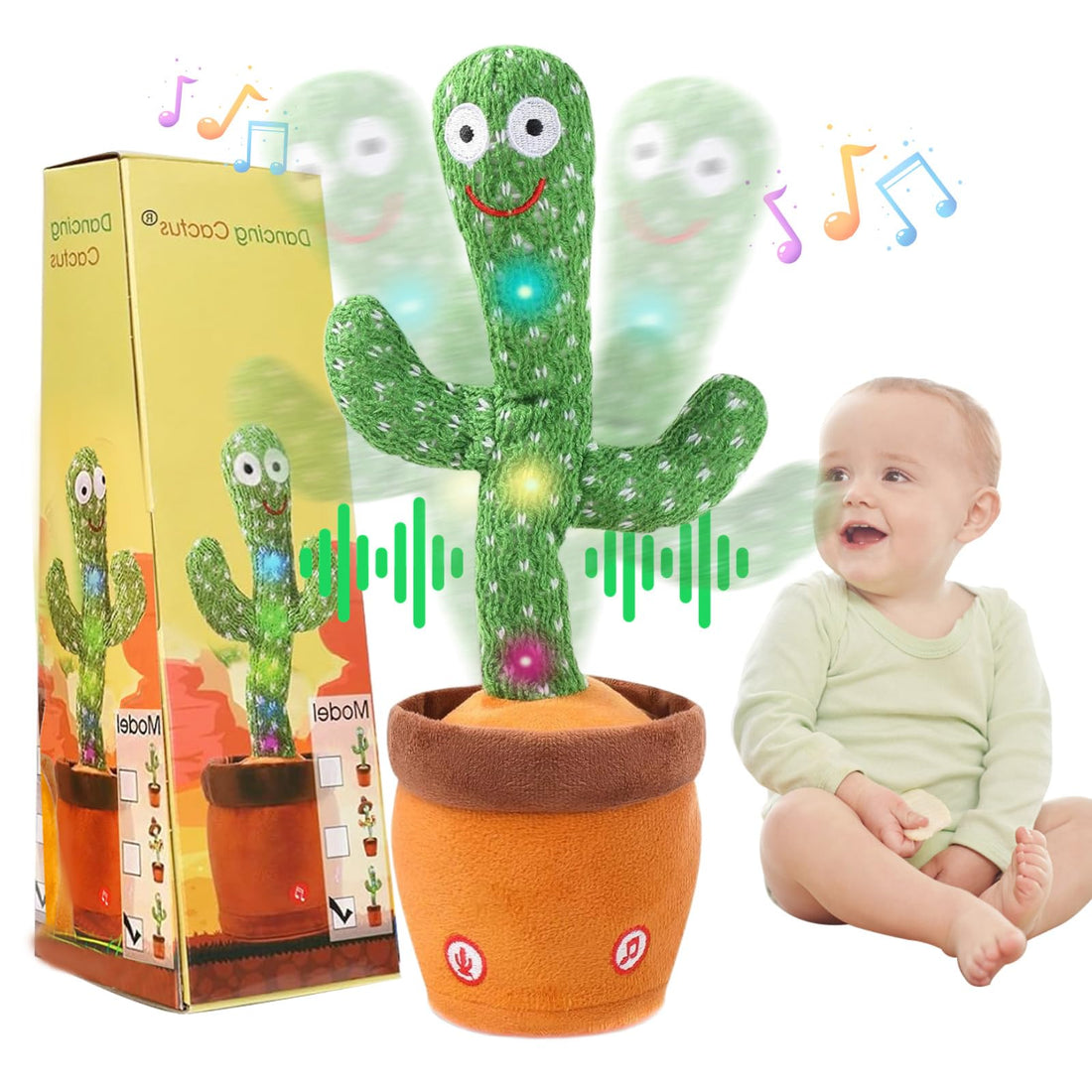 Dancing Talking Cactus Baby Toy, Singing Mimicking Cactus Toy Repeats What You Say, Tummy Time Toy LED Interactive Cactus, Baby Easter Basket Stuffers Boys Girls Gifts, 15S Record Your Sound