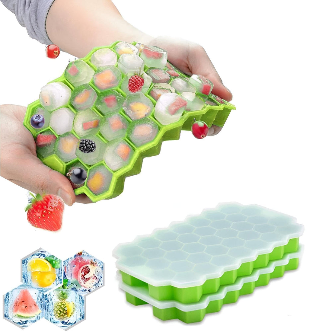 Honeycomb Ice Tray - Create perfectly shaped hexagonal ice cubes with our flexible silicone tray featuring 37 cells and a convenient lid for easy storage and release.