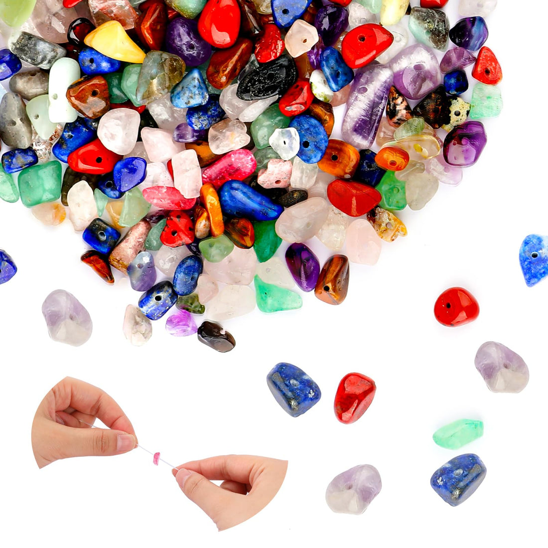 KALIONE 450Pcs Crystal Beads for Jewelry Making Multicolor Natural Chip Stone Beads 5-8mm Crystal Loose Rocks Bead for Bracelet Necklace Earrings DIY Craft