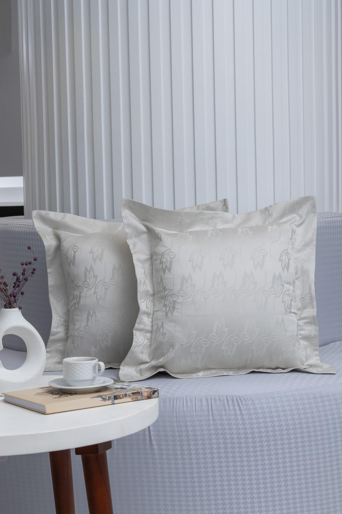 nit - Set Of 2 Light Grey Cushion -Jacquard - (800 TC) 100% Egyptian Cotton