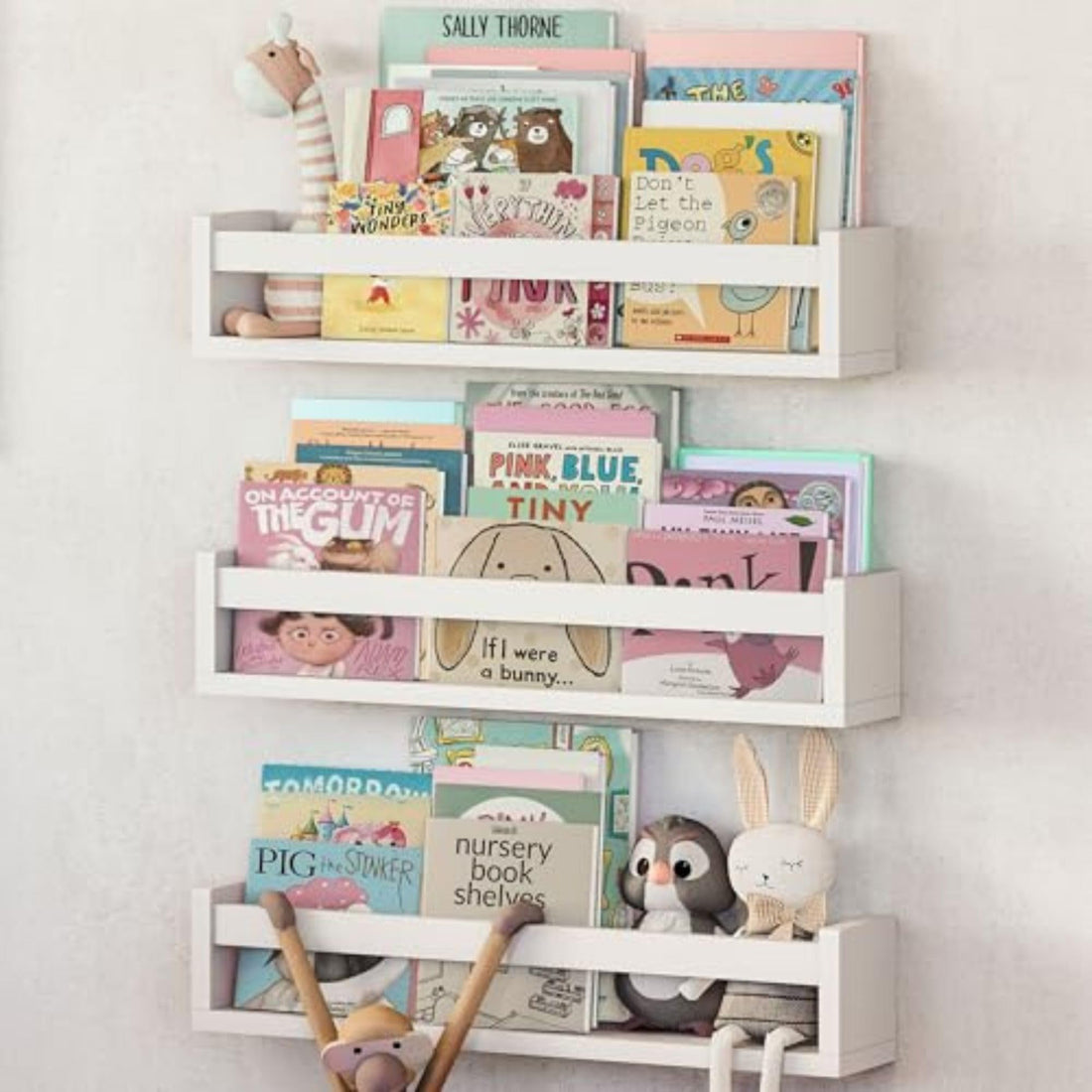 NATURE SUPPLIES Set of 3 White Nursery Room Shelves - Solid Wood Ideal for Books, Toys and Decor (Classic White)