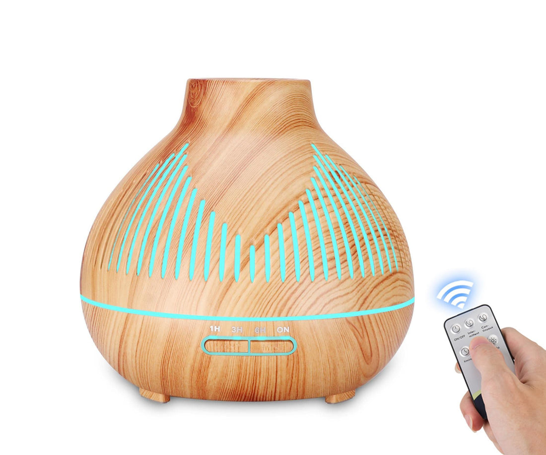 mobigon Wood Cool Mist Ultrasonic Humidifier for Room Moisture, Aroma Diffuser for Home, 400ml Essential Oil Diffuser with 7 Colorful Night Light, Auto Shut-Off, Home, Office, (B. Light Brown)