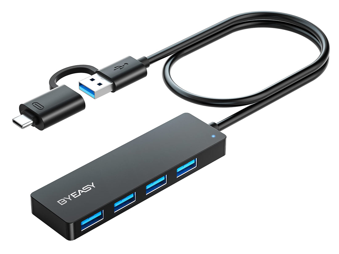 BYEASY USB Hub, USB 3.1 C to USB 3.0 Hub with 4 Ports and 2ft Extended Cable, Ultra Slim Portable USB Splitter for MacBook, Mac Pro/Mini, iMac, Ps4, PS5, Surface Pro,Flash Drive, Samsung(Black)