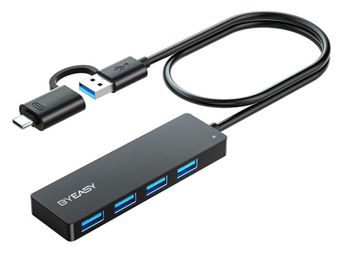BYEASY USB Hub, USB 3.1 C to USB 3.0 Hub with 4 Ports and 2ft Extended Cable, Ultra Slim Portable USB Splitter for MacBook, Mac Pro/Mini, iMac, Ps4, PS5, Surface Pro,Flash Drive, Samsung(Black)