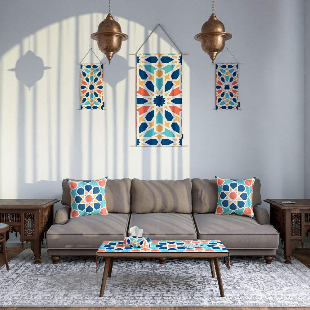 ARTMOOD HOME Décor Bundle Collection Arabesque - Table Runner, 2 Cushion Covers, 4 Coasters, 3 Fabric Posters, Tissue Box – Elegant Home Set for Living Room or Dining