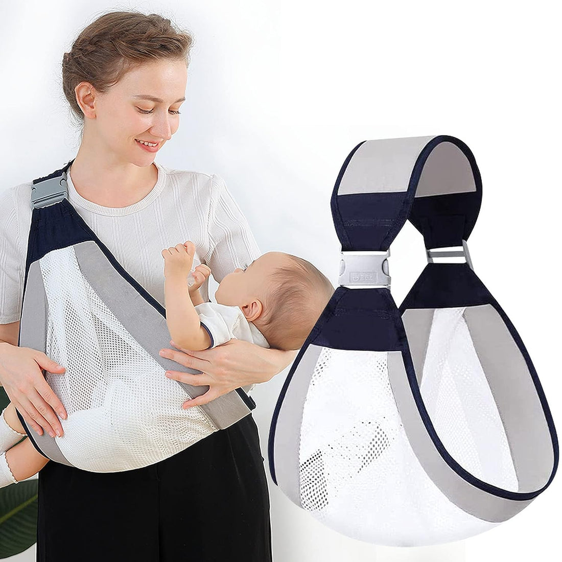 Baby Carrier, Adjustable Baby Holder Half Wrapped Sling Hip Carrier, Natural Cotton with Breathable Mesh Fabric for Newborn to Toddler Up to 45lbs (Grey)