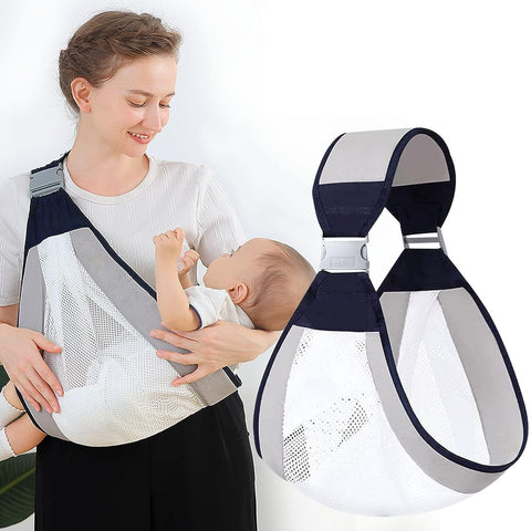 Baby Carrier, Adjustable Baby Holder Half Wrapped Sling Hip Carrier, Natural Cotton with Breathable Mesh Fabric for Newborn to Toddler Up to 45lbs (Grey)