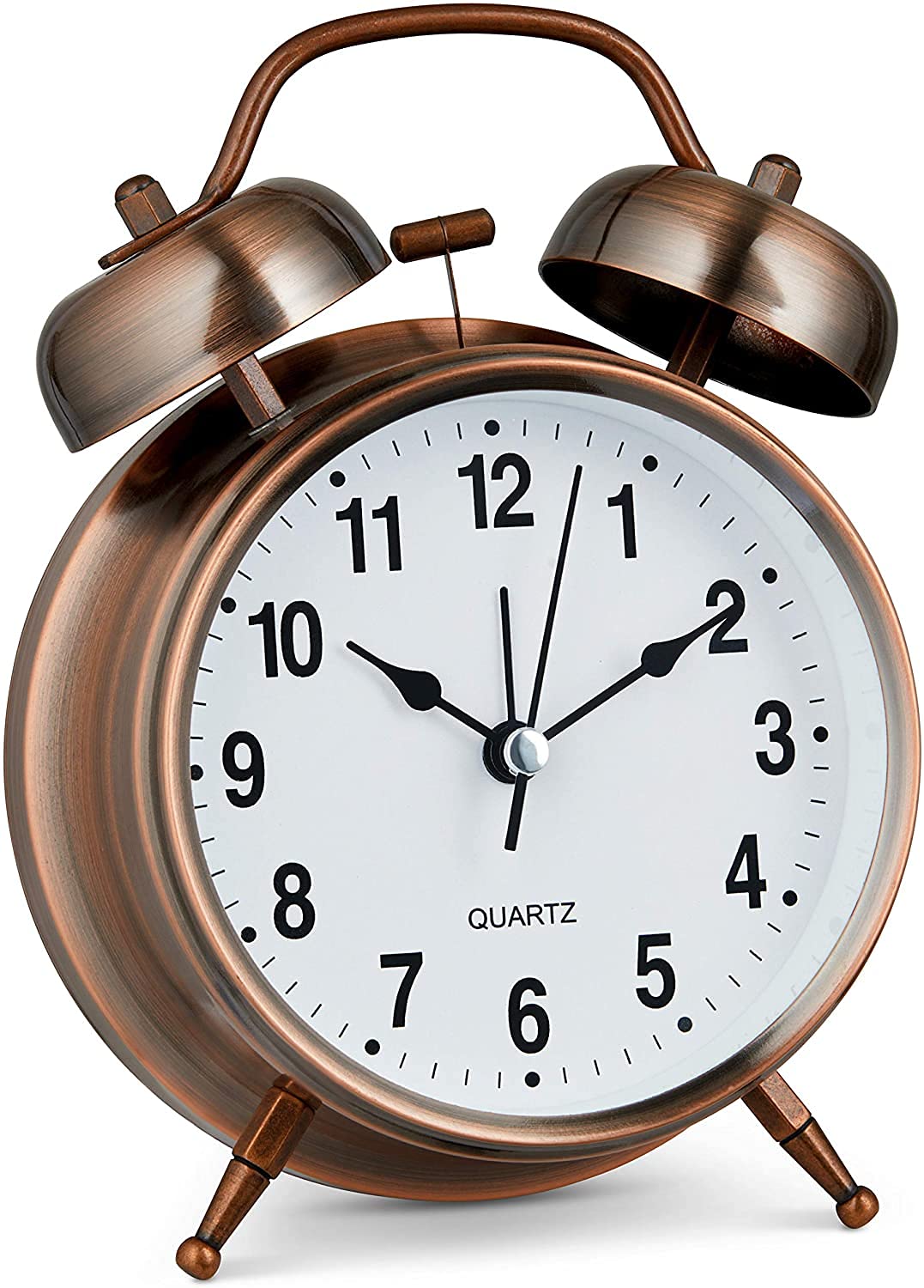 Alarm Clock Twin Bell Retro Copper Metal Extra Loud Quartz Battery Operated with Old Fashioned Decorative Desk Clocks, Copper