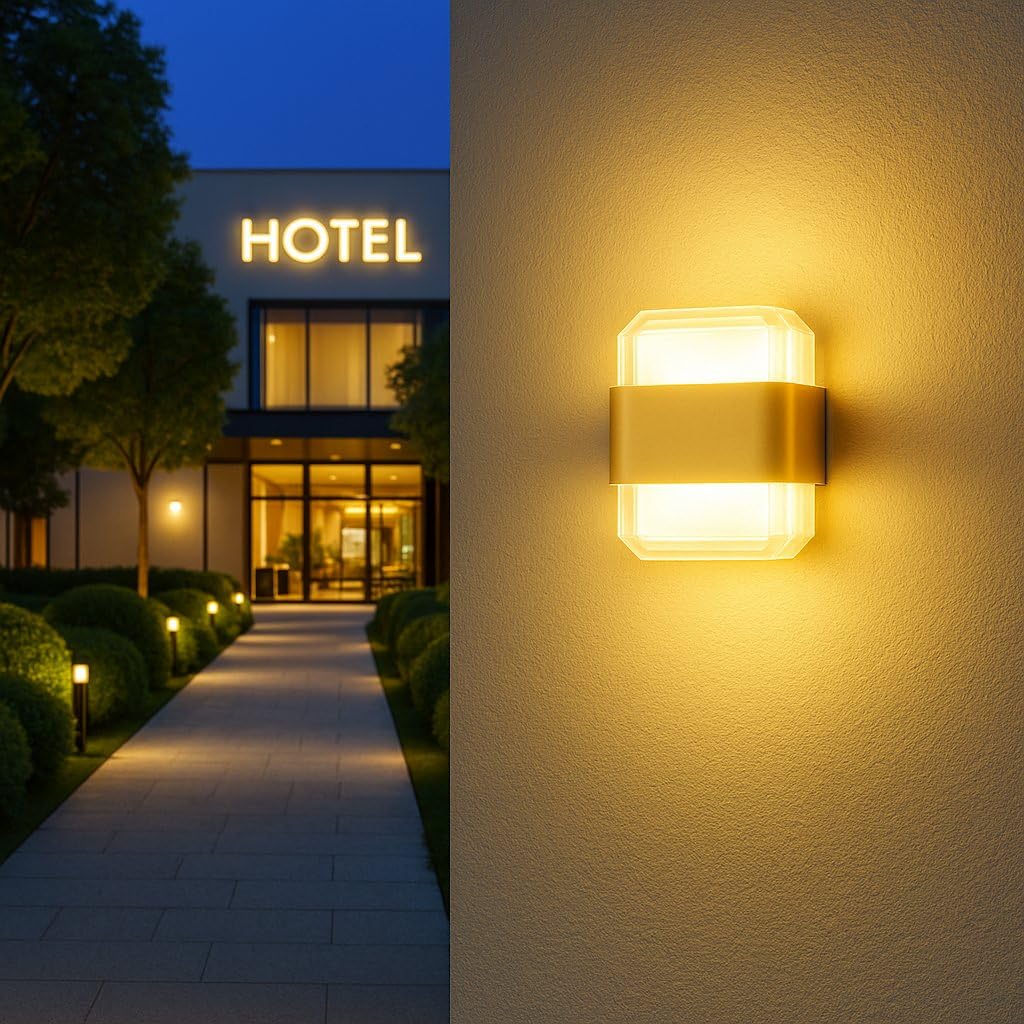 Lamps® LM-207-38-P Outdoor Acrylic Square Wall Lamp (Gold)