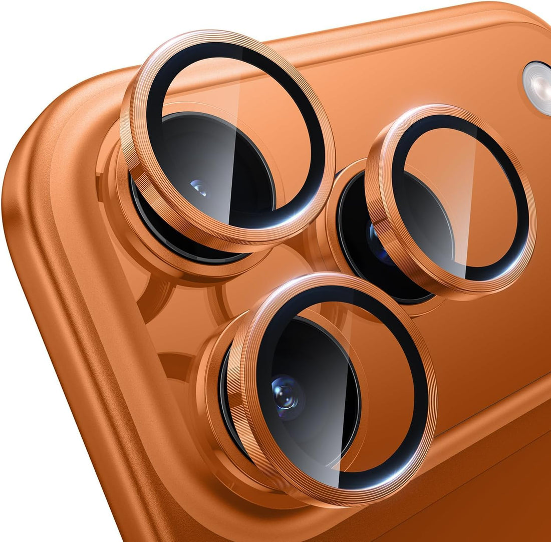 Mobile Magic Camera Lens Protector Aluminum Alloy Full Lens Ring Fit Cover with Tempered Glass Circle Film for Apple iPhone 17 Pro/iphone 17 Pro Max (Orange)