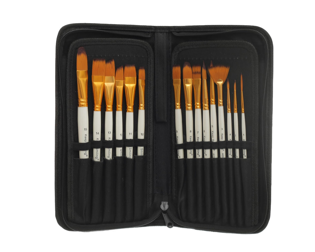 Keep Smiling KS-14 A0576W Painting Brush Set Contains 15 Pieces Of Paint Brushes In Various Sizes, Made With Premium Material For Durability And Long-Lasting Use - White