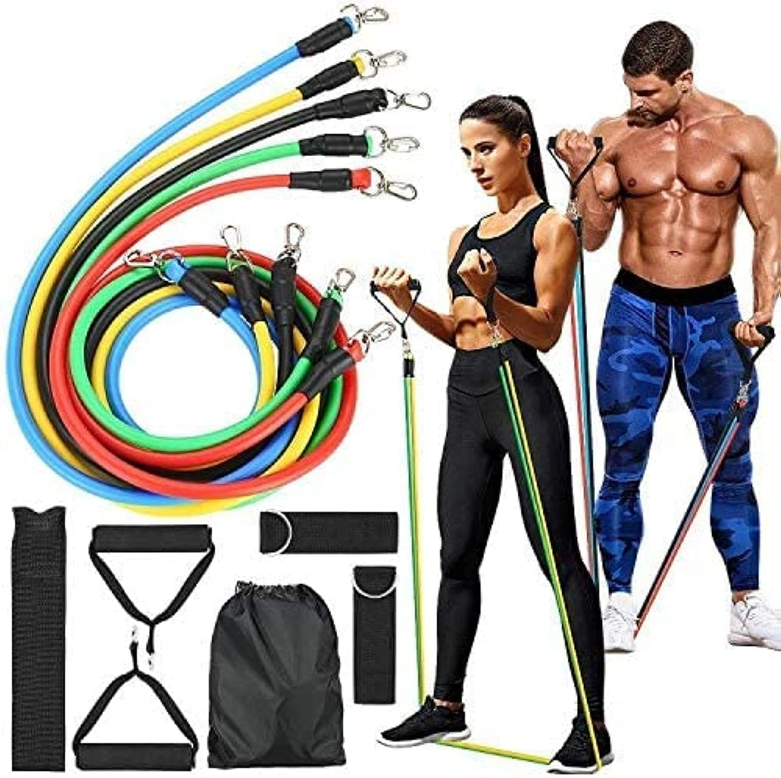 SportQ Tibergo Resistance Tie Set, Exercise with Door Handles and Anchor, Ankle Straps and Fitness Bands for Home Workouts 11 Piece