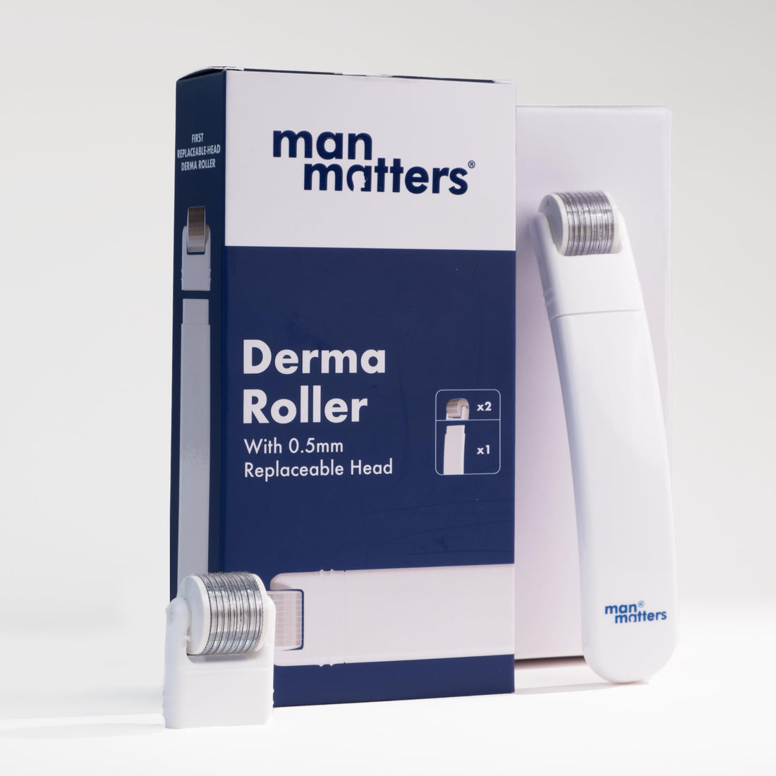 Man Matters 2-In-1 Derma Roller For Hair & Beard | 540 Micro 0.5mm Titanium Alloy Needles | Replaceable Head | Stimulates Hair Follicles | Provides Hair & Beard Growth | Safe & Easy To Use
