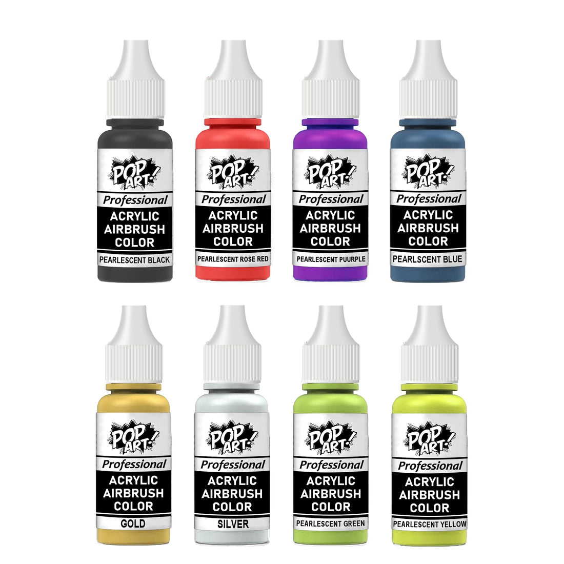 Pop Art Airbrush Acrylic Colors Metallic Paint Set Of 8 Colors For Painting 3D Prints,Figurines, Miniatures, Model Kits, Plastic, Wood, Metal And All DIY Projects (30 ml)