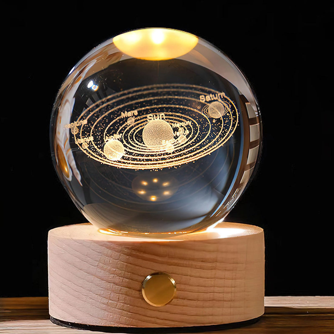 3D Solar System Crystal Ball with LED Colourful Night Light Base, Crystal Ball Night Light, Creative Night Scene, Astronomy LED Ball Lamp, Solar System, Bedside Lamp, Crystal Ball Light (Solar System)