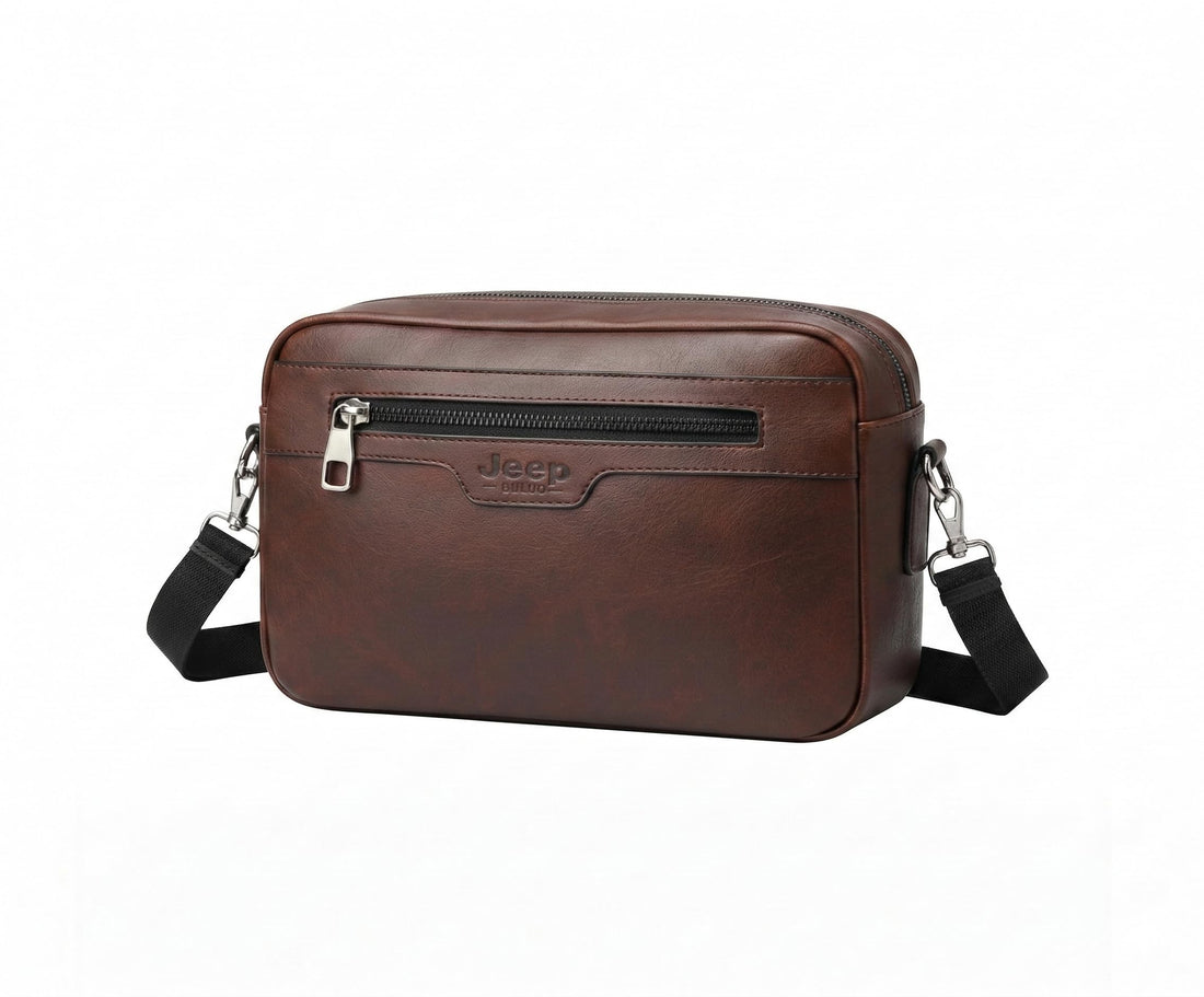 2 * 1 Leather Crossbody Handbag for Men Shoulder Bag with Shoulder Strap and Wristlet Strap