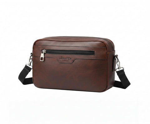 2 * 1 Leather Crossbody Handbag for Men Shoulder Bag with Shoulder Strap and Wristlet Strap