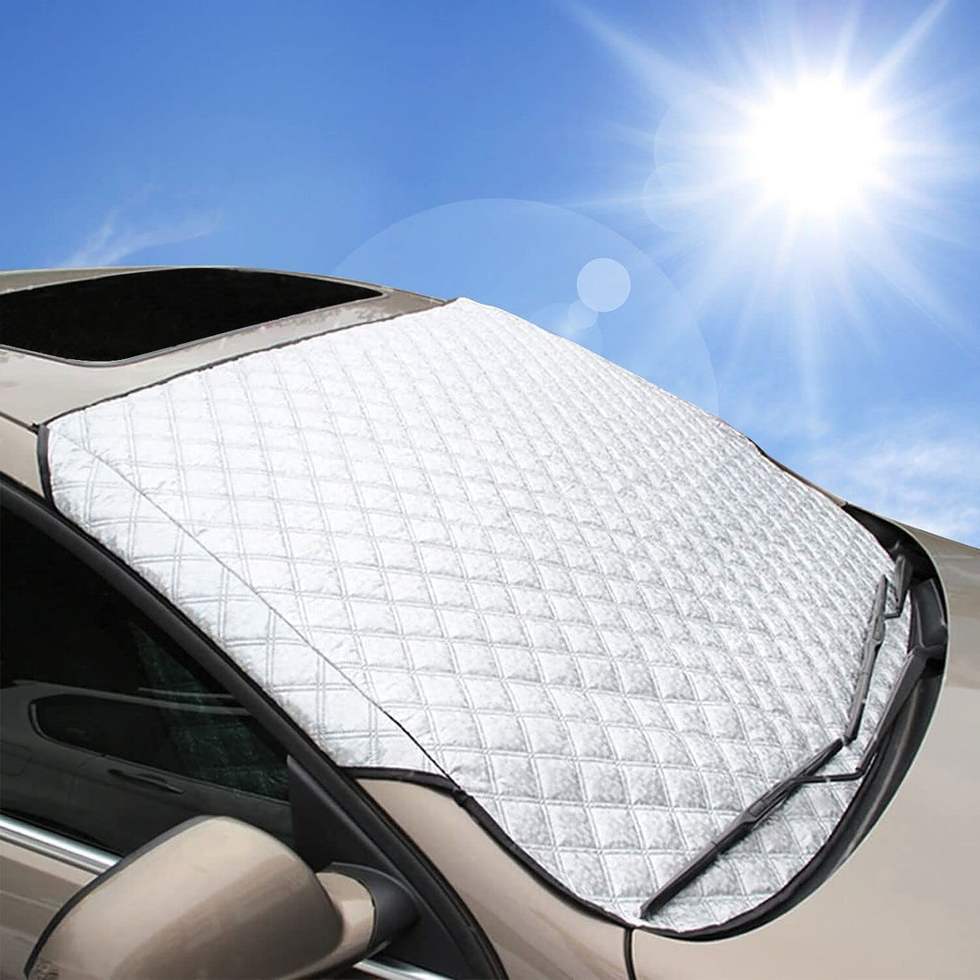 BEEWAY Windscreen Cover, Ultra Thick Car Windscreen Cover Sun Visor Winter Against Snow Ice Frost Sun UV Dust Water Resistant (140 x 90 cm)