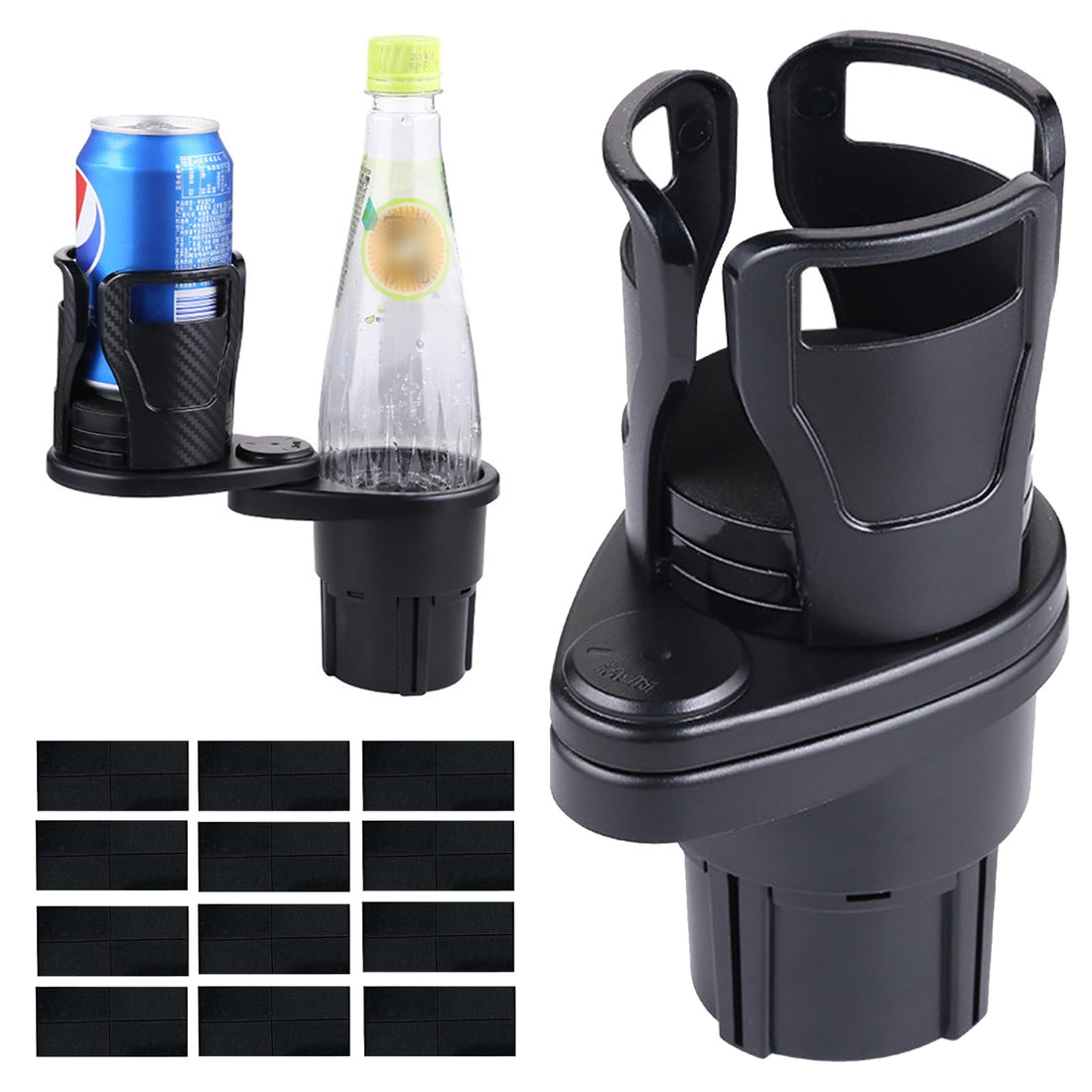 Car Cup Holder Expander 2 In 1 Multifunctional Cup Holder for Cars Drink Holders 360°Rotating Adjustable Car Accessories All Purpose Matte Black Car Cup Holder with 12Pcs Anti Slip Stickers