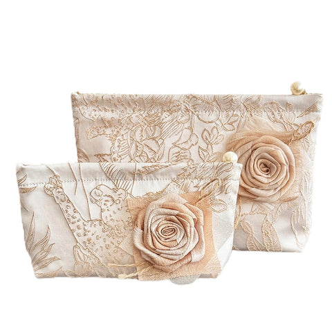 2 Pcs Flower Cosmetic Makeup Bag Set, Large Capacity Travel Accessory Toiletry Bag with Zipper Pouch - Women's Beauty Storage Organizer