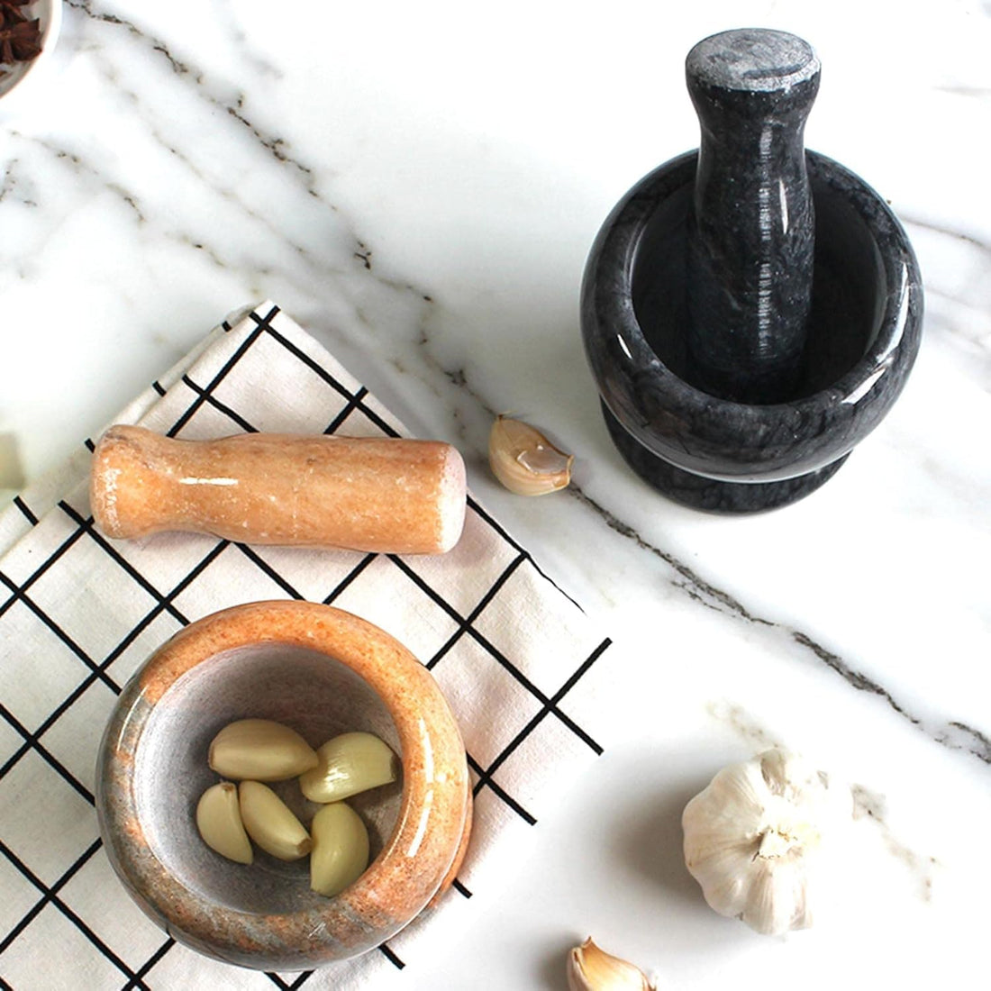 FASHION.HOME Heavy Marble Mortar with Premium Design – Multi-Use Garlic & Spice Grinder, Elegant Grinding Bowl & Easy to Clean, High Quality & Elegant Touch for Your Kitchen