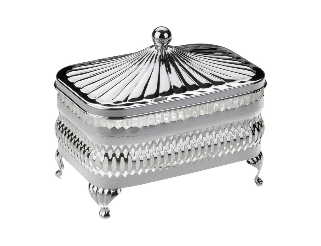 Queen Anne rectangular appetizer plate Single silver plated (lid + glass plate) . 0/4904
