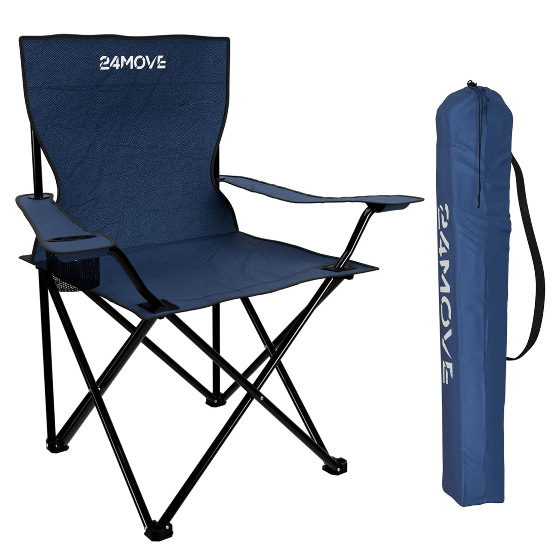 24MOVE® Blue Modern Folding Camping Chair with Drink Holder - Foldable Polyester Alloy Steel for Outdoor Use