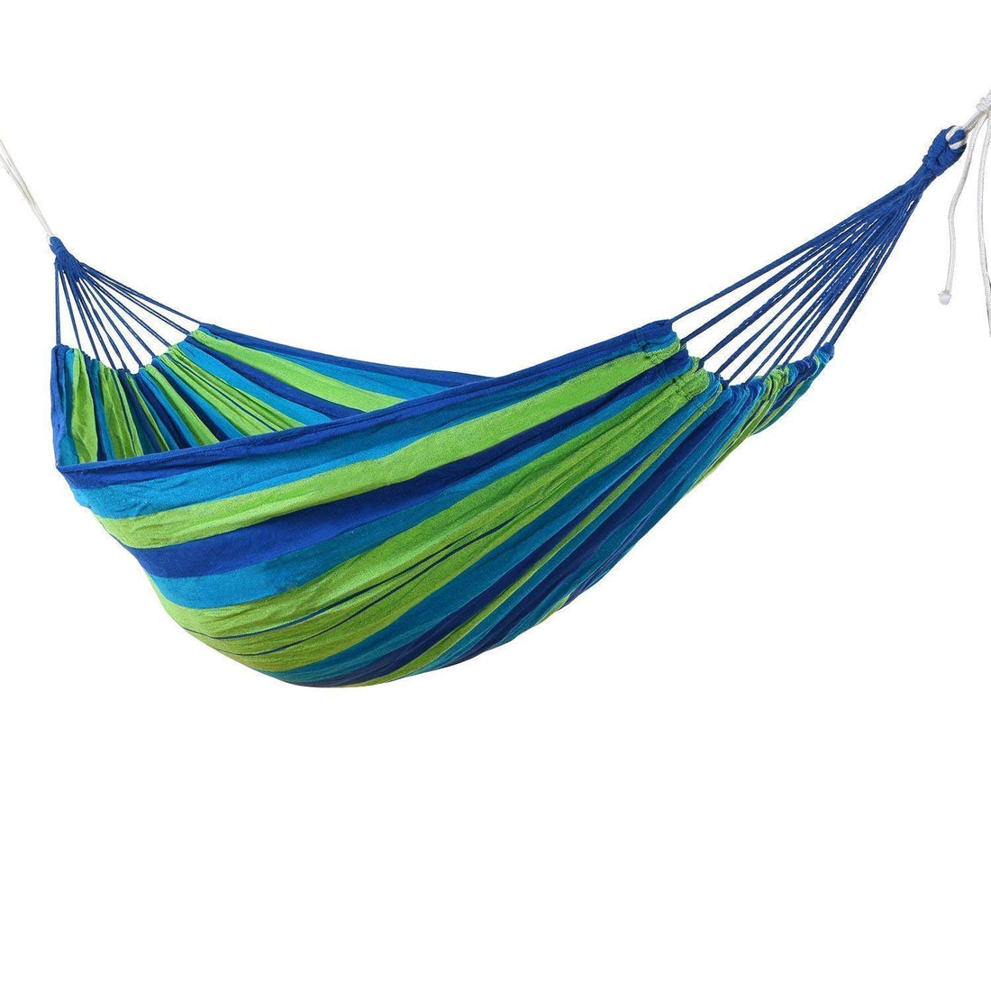 Cotton Striped Foldable Hammock for Single Person,Hanging Bed for Camping & Outdoor Activities,Ultralight Outdoor Beach Swing Bed with 2 Ropes for Swinging,Sleeping or Resting- 76Wx 172L cm
