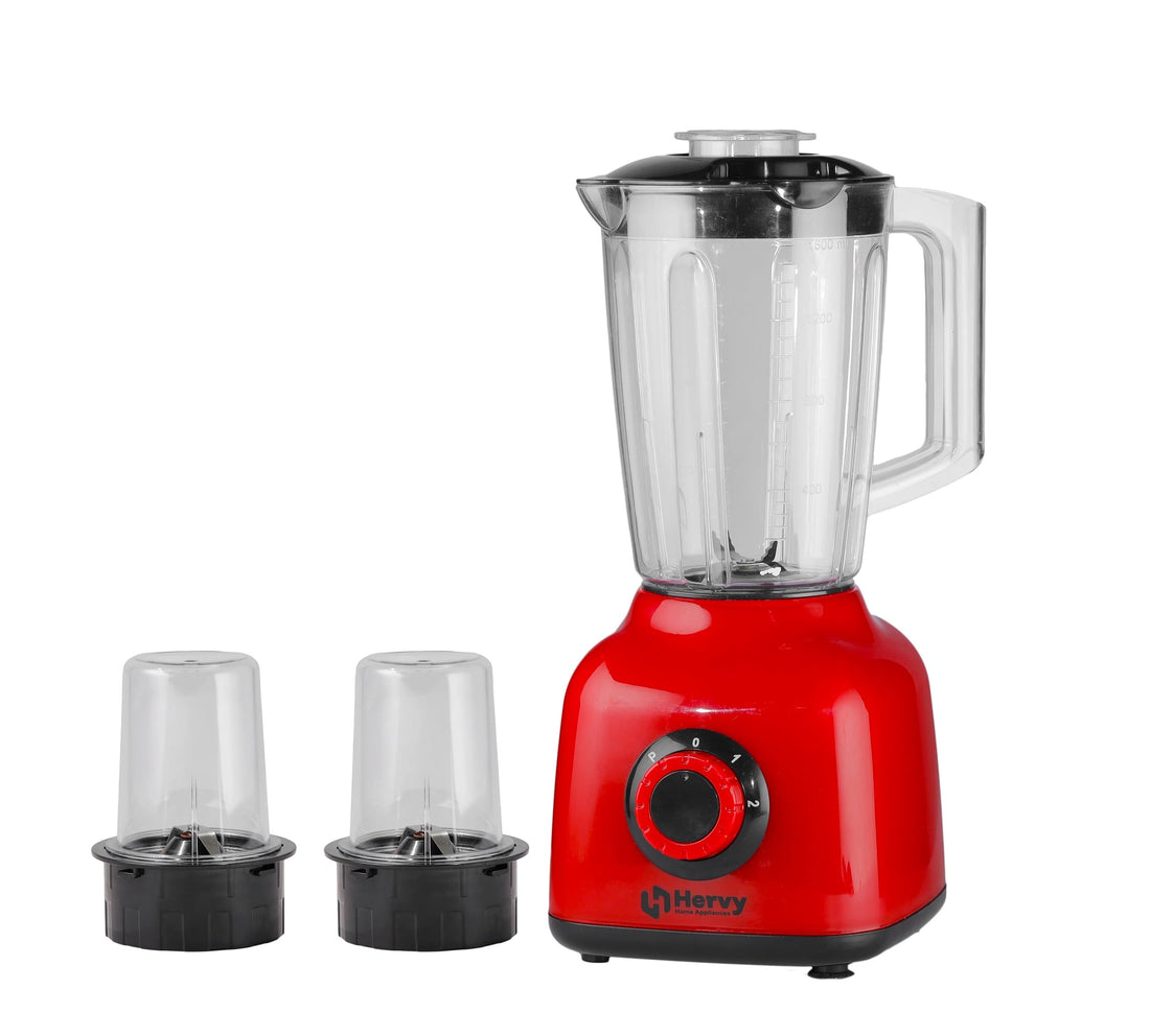 Hervy Maxy Blender, 1.6L Capacity, 400W, 2 Speeds + Turbo, with 2 Spice Grinders (Red)