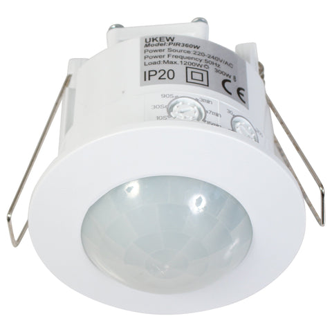 UKEW 360° PIR Motion Sensor - Adjustable Recessed Occupancy Detector with Timer & LUX Control - Indoor Smart Presence Sensor for Lights, Hallways, Bathrooms & Utility Rooms