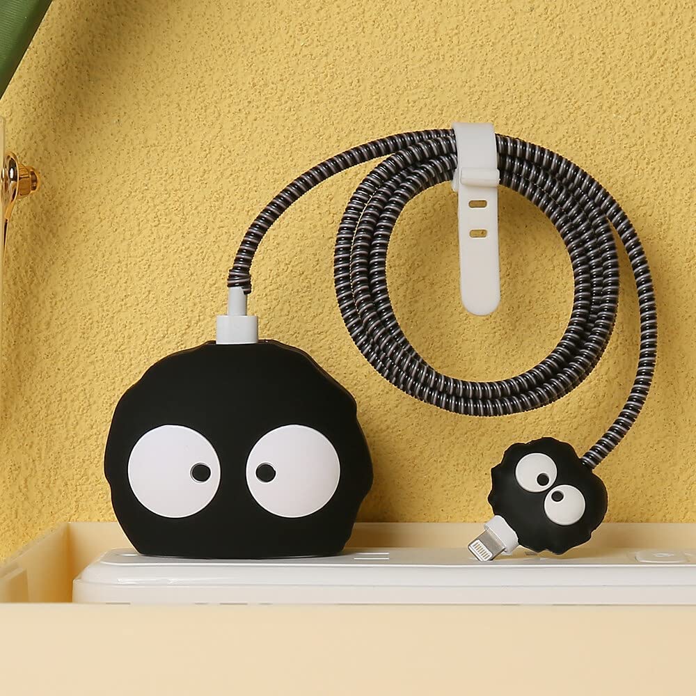 Cartoon 3D Design Protective Case Compatible with Apple 18W - 20W USB-C Power Adapter Charger, Protective Cover for iPhone 18W & 20W Power Adapter Charger with Wire Saver. (Coal Ball)
