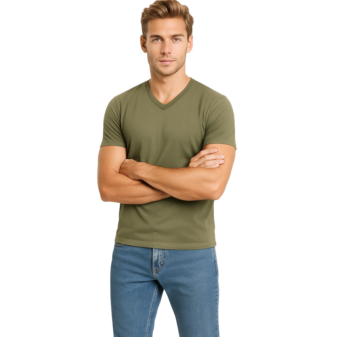 ISTANBUL MODEL Men’s V-Neck T-Shirt, Short Sleeve Plain Tee, 95% Cotton & 5% Spandex Stretch, Classic Fit, Pack of 1