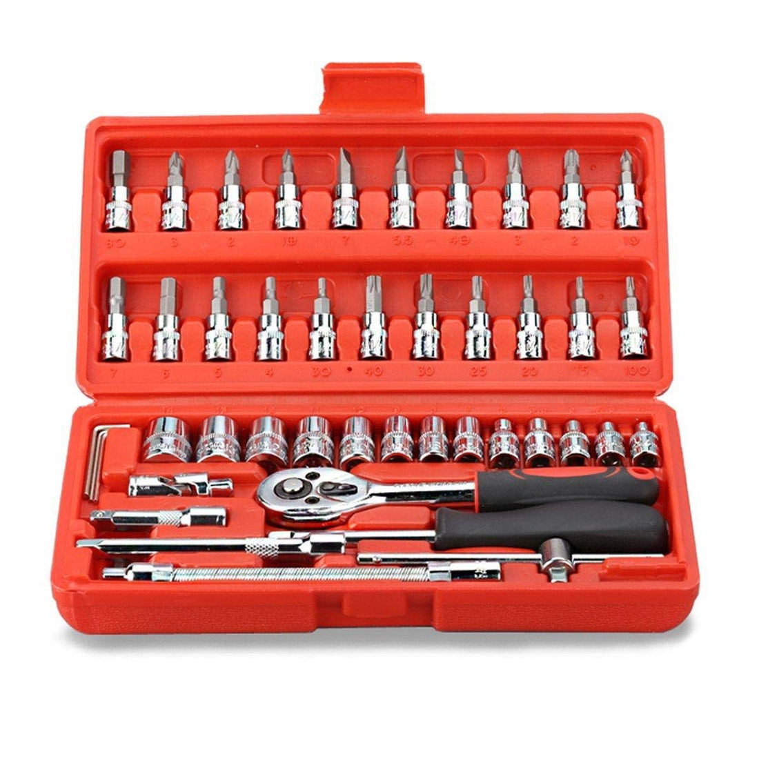 46pcs 1/4-Inch Socket Ratchet Wrench Combination Tools Kit for Auto Repairing 1/4
