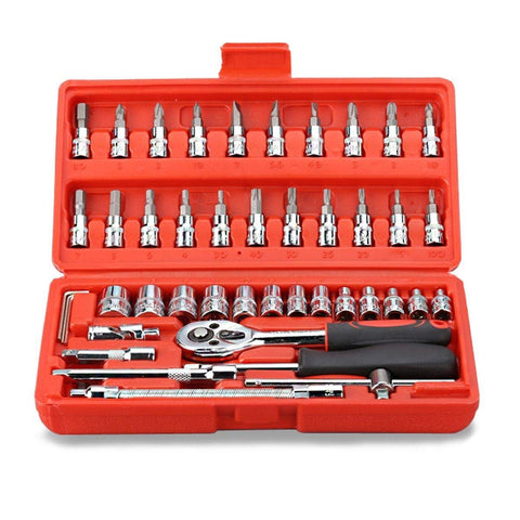 46pcs 1/4-Inch Socket Ratchet Wrench Combination Tools Kit for Auto Repairing 1/4