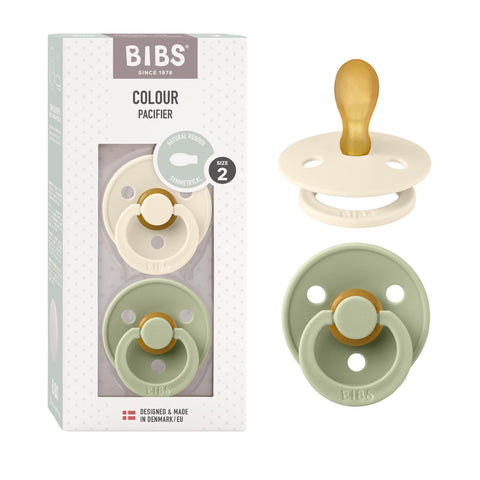 BIBS Pacifiers - Set of 2 | Pacifier with Symmetrical | BPA-Free Natural Rubber | Made in Denmark | Ivory/Sage, 6-18 Months