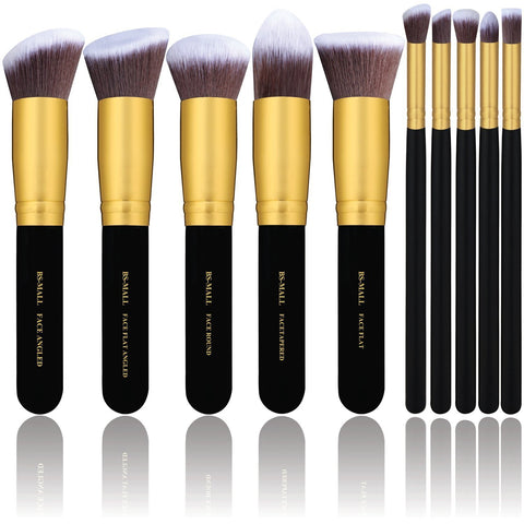 BS-MALL(TM) Premium Synthetic Kabuki Makeup Brush Set Cosmetics Foundation Blending Blush Eyeliner Face Powder Brush Makeup Brush Kit (10pcs, Golden Black)