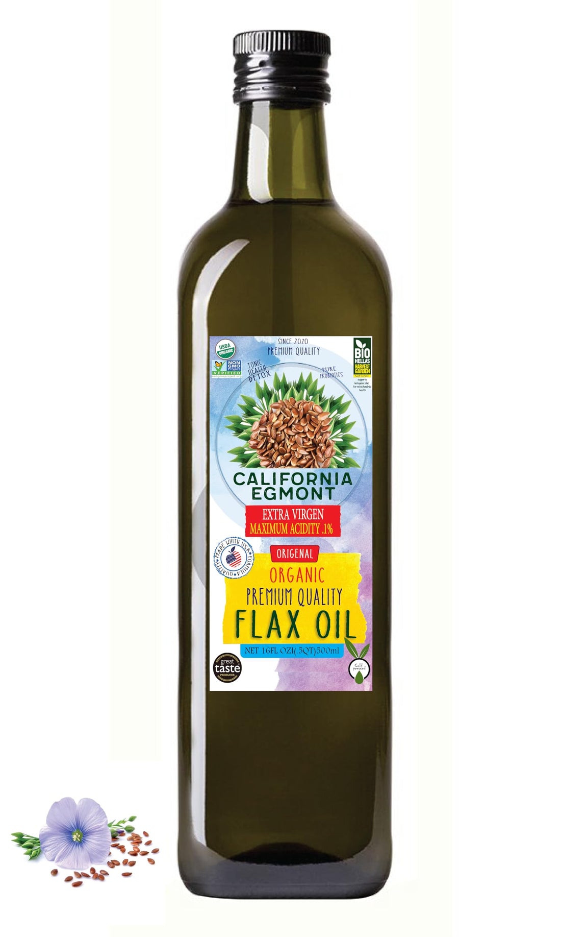 California Egmont Virgin Flaxseed Oil | 100% Pure & Natural | Rich in Vitamins & Omega-3 Fatty Acids | Cold Pressed (500ml)