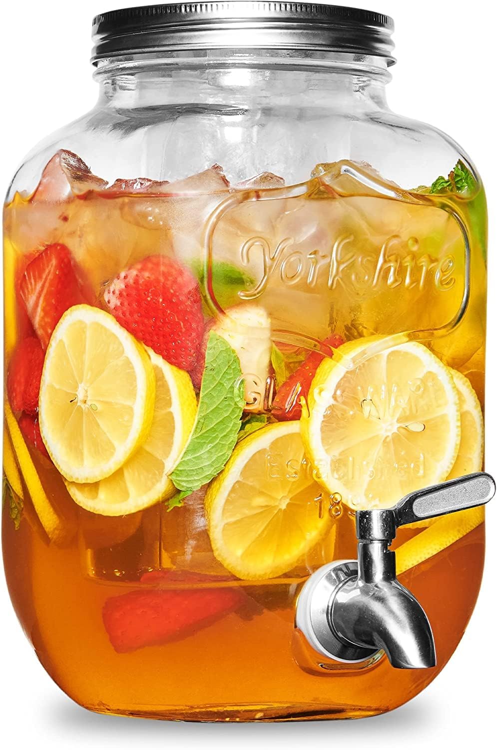 BABLY 4 Litre Glass Juice Dispenser - Water Pitcher for Detox Water - Mason Jar - Counter Table Top Infused Water & Beer Dispenser - Air Tight Lid Pitcher for Home & Kitchen Glassware,Restaurants