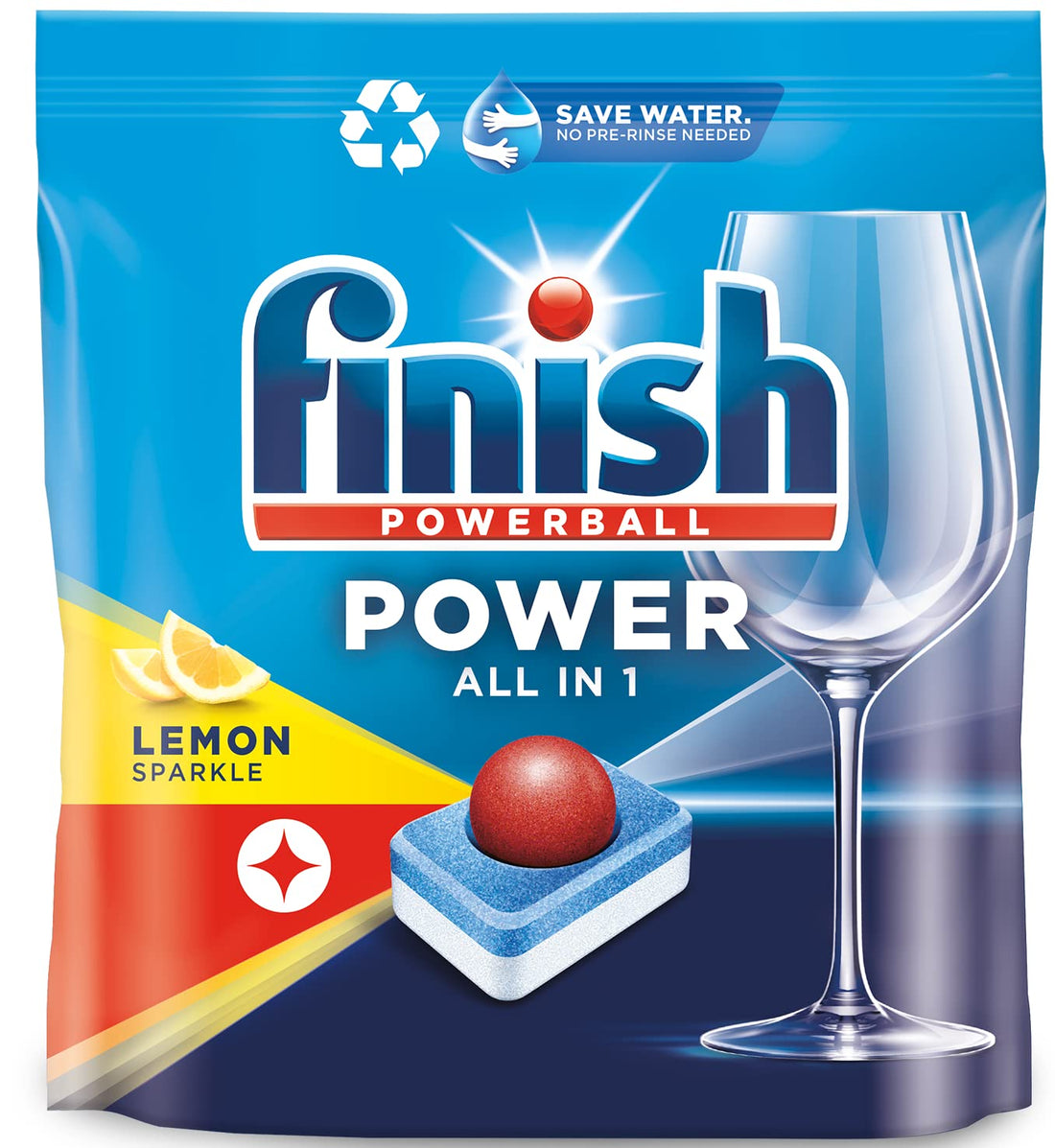 Finish lemon sparkle powerball dishwasher detergent all in one max tablets for powerful clean everytime, 20 tablets