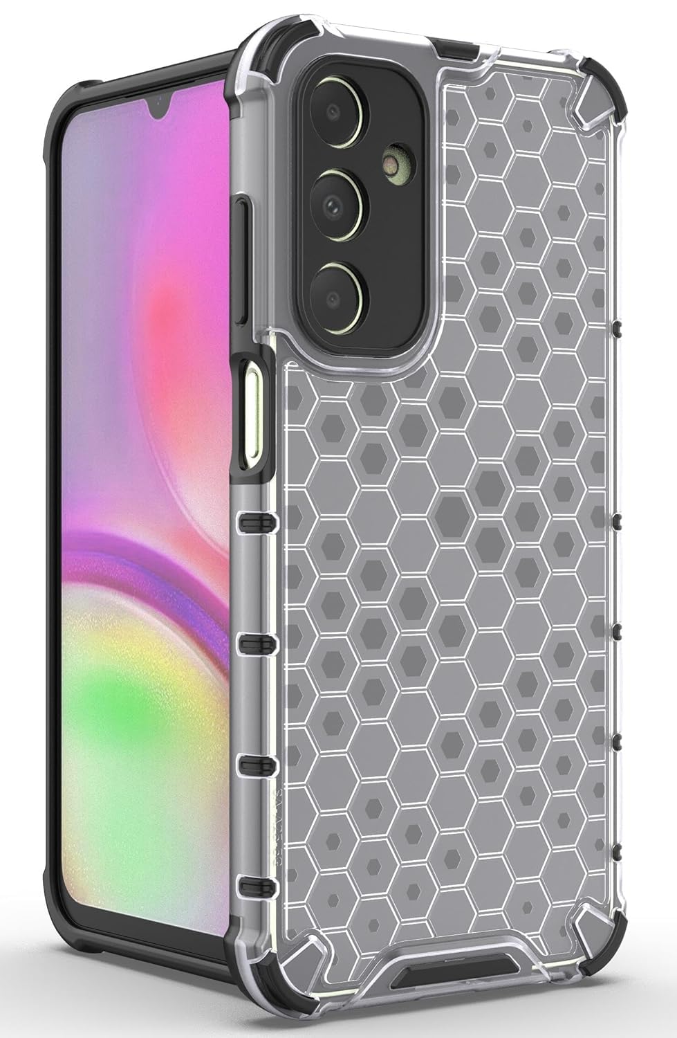 Poly Carbonate || Honeycomb || Edge to Edge Boom || Hard Case || Transparent || Shockproof || Camera Protection Back Case Cover (Clear, A25)