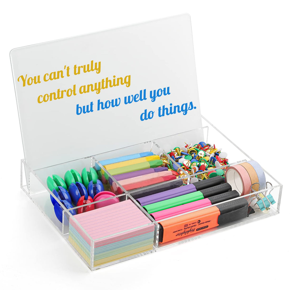 MaxGear Desktop Whiteboard, 9.45 ‘’x 6.7‘’ Small Dry Erase Board, Glass Whiteboard Comes with Stationary Acrylic Desk Drawer Organizer for for Marker Pens, Erases, Sticky Notes, 1 Pack