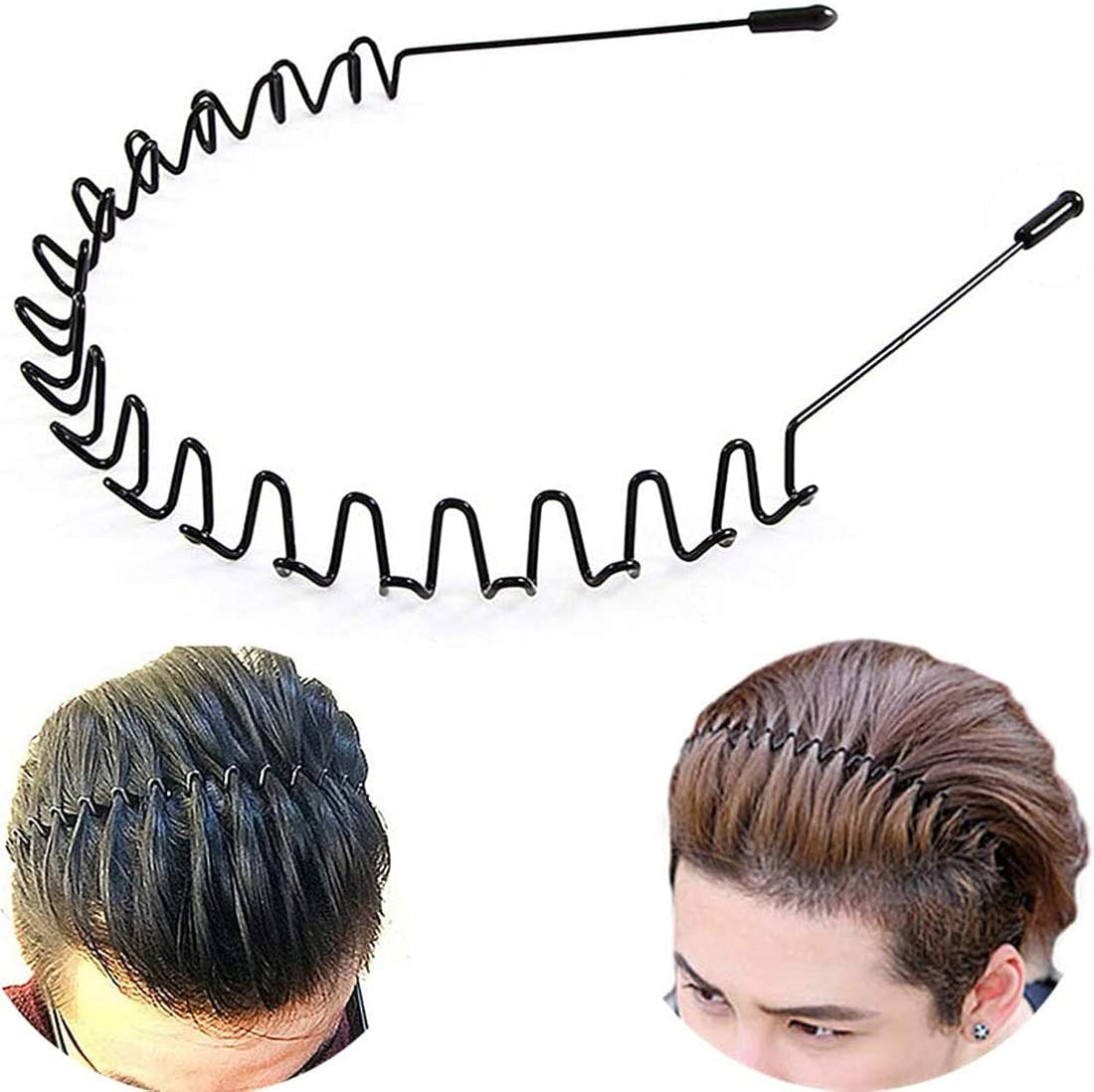 Delfino Metal Hair Bands, Unisex Wavy Spring Sports Headband, For Men'S Hair Band Hoop Clips Women Accessories, Fashion Simple Elastic Non Slip Wide Headwear Bandeau Outdoors - Black, 1 Pcs