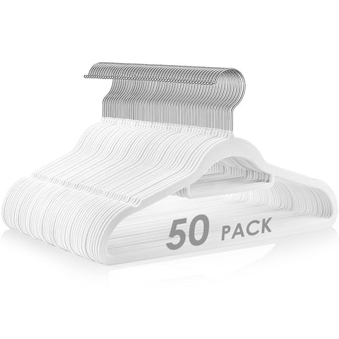 DUDUCOFU Velvet Hangers Non Slip Felt Hangers, 50 Pack White Velvet Clothes Hangers Space Saving Slim with 360 Degree Swivel Hook for Suits Coats, Jackets, Pants, and Dress Clothes