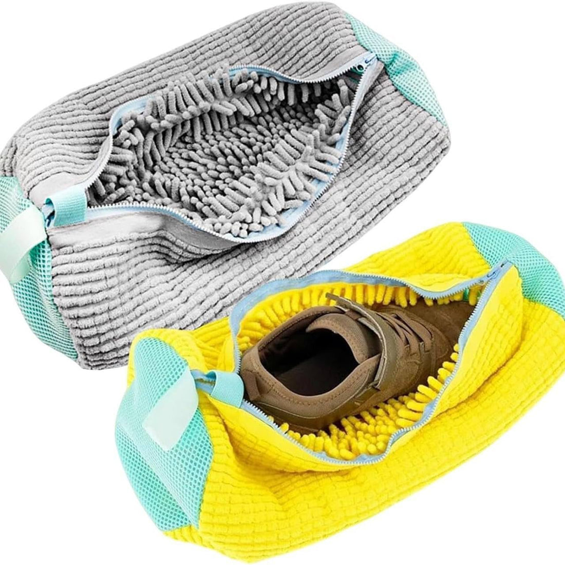 Travel Microfiber Shoe Washing Bag with Built-in Inner Brush for Machine Wash Portable Laundry Protector for Sneakers Trainers and Sports Shoes