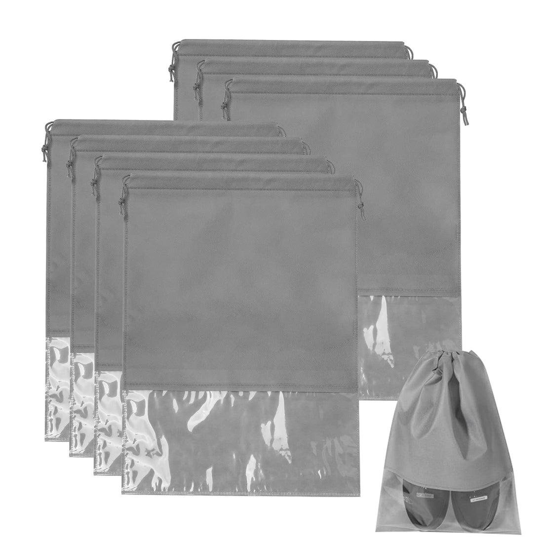 ITME 8 Pcs Large Travel Shoe Bags Waterproof and Dustproof Travel Shoe Storage Bags Space Saving Non-Woven Drawstring Shoe Bags Men and Women Transparent Travel Shoe Bags (44 * 32cm/Grey)