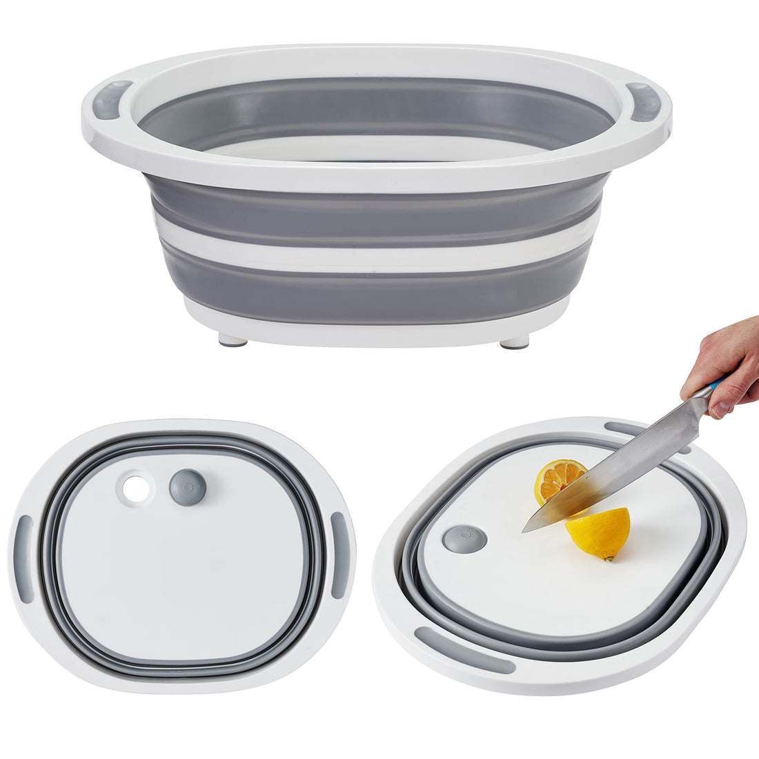 BRAMBLE 3 in 1 Folding Chopping Board Drainer Strainer - Strong & Practical - Space Saving for Kitchen, Travel, Camping, Picnic & More