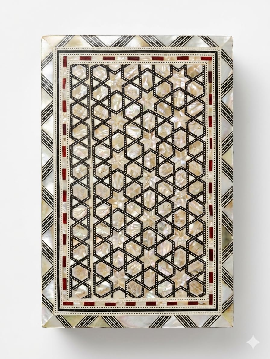 luxury box, a valuable gift, perfect for storing jewelry and precious items. Skillfully handcrafted from shells and wood Size 20 * 13cm