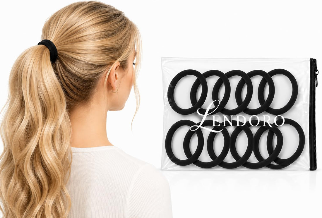 LENDORO Premium Hair Ties, Black, Soft Fabric, High Elasticity, Strong Hold, No Damage, All-Day Comfort (20 Piece)