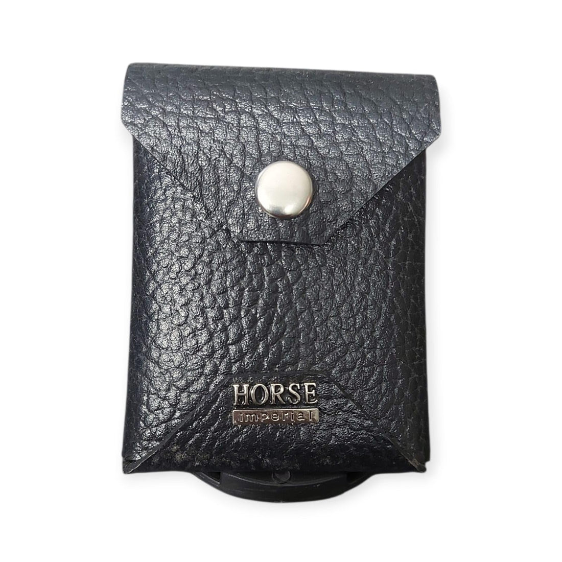 Horse Imperial Leather Card Wallet with Snap Button Closure, Beige (black)